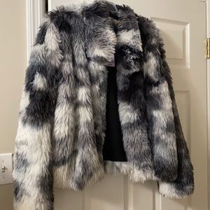 Gray, black and white puffer jacket